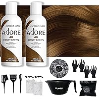 2 PACK - Adore Honey Brown 48 - Hair Color 4 Fl Oz - plus PINELO Bundle - 16 in 1 - Complete Hair Coloring Kit, Mixing Bowl, Brushes, Clips, Disposable Gloves, Storage Bag - DIY Hairdressing Supplies