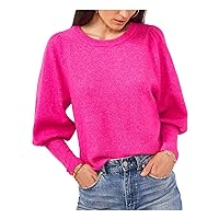 Vince Camuto Womens Purple Ribbed Pintucked Shoulders Balloon Sleeve Crew Neck Sweater M