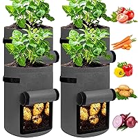 4 Pack Potato Grow Bags 10 Gallon with Flap, Heavy Duty Fabric with Handle and Harvest Window, Non-Woven Planter Pot Plant Garden Bags to Grow Vegetables Tomato, Dark Grey