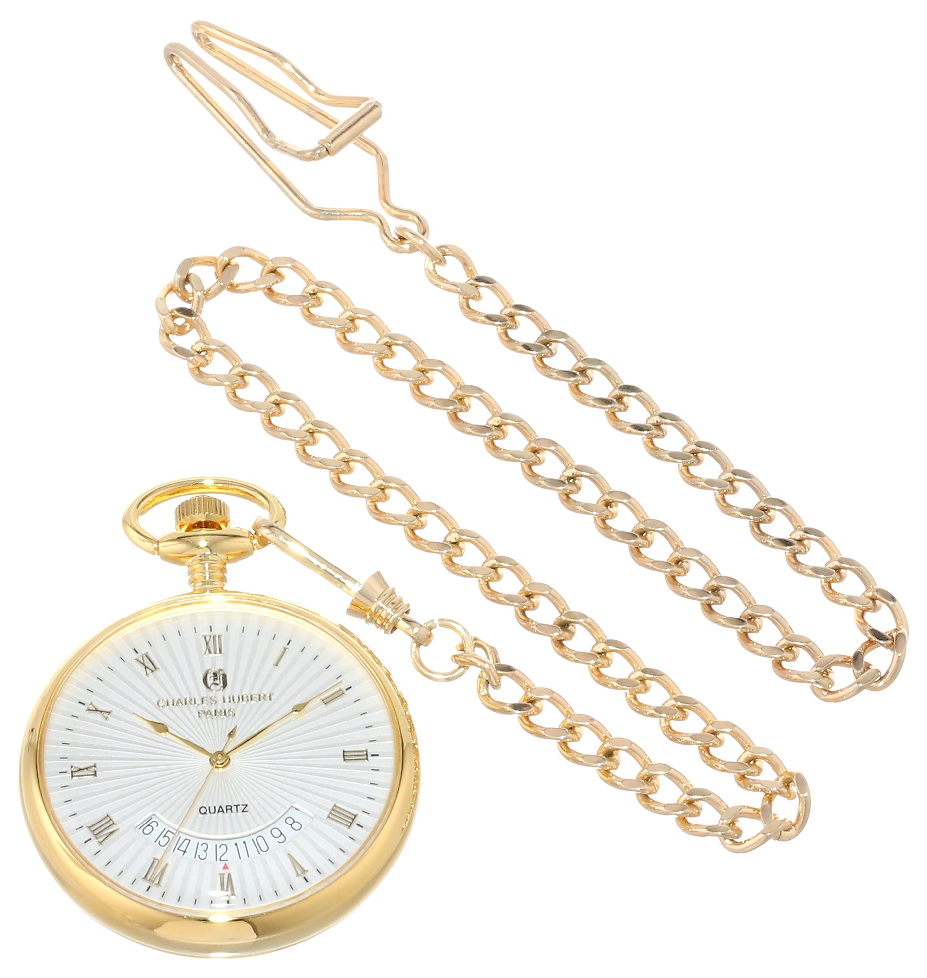 Charles-Hubert, Paris Gold-Plated Open Face Quartz Pocket Watch