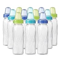 Feeding Classic Clear Plastic Standard Neck Bottles for Baby, Infant and Newborn - Teal/Green/Blue, 8 Ounce (Pack of 12)