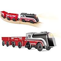 Battery Operated Train for Wooden Track, Motorized Train for Toddlers 3+ Years Old, 3Pcs Train Toy Set Electric Train Compatible with Thomas, Brio, Chuggington, Melissa and Doug