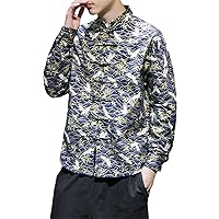Chinese Style Crane Hot Stamping Print Plus Size Shirt Men Clothing Retro Button Blouse Spring Autumn Floral Coat