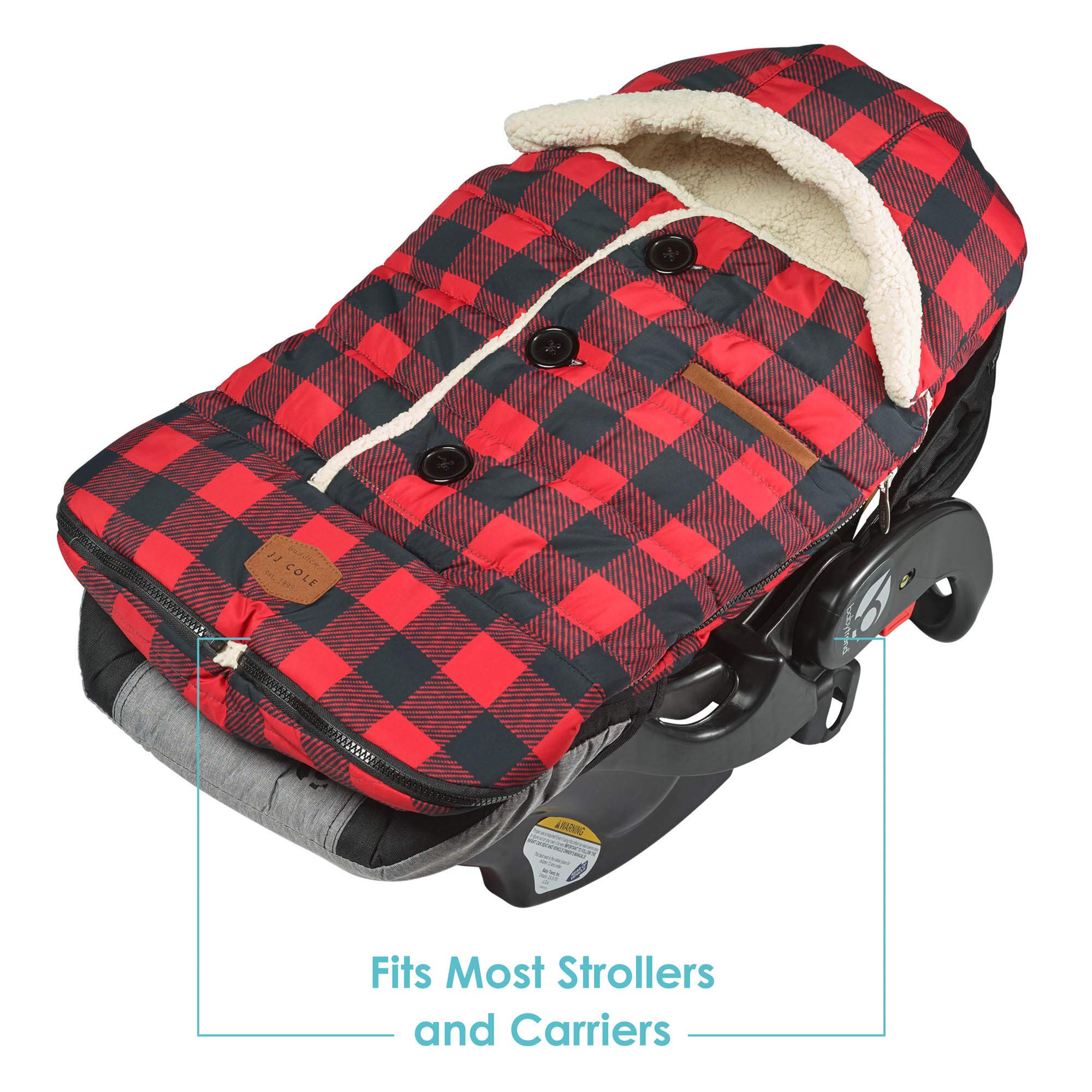 JJ Cole Bundle Me Winter Baby Bunting Bag and Car Seat Cover— Urban — Buffalo Plaid— Weather Resistant Baby Carrier Cover — Winter Baby Essentials