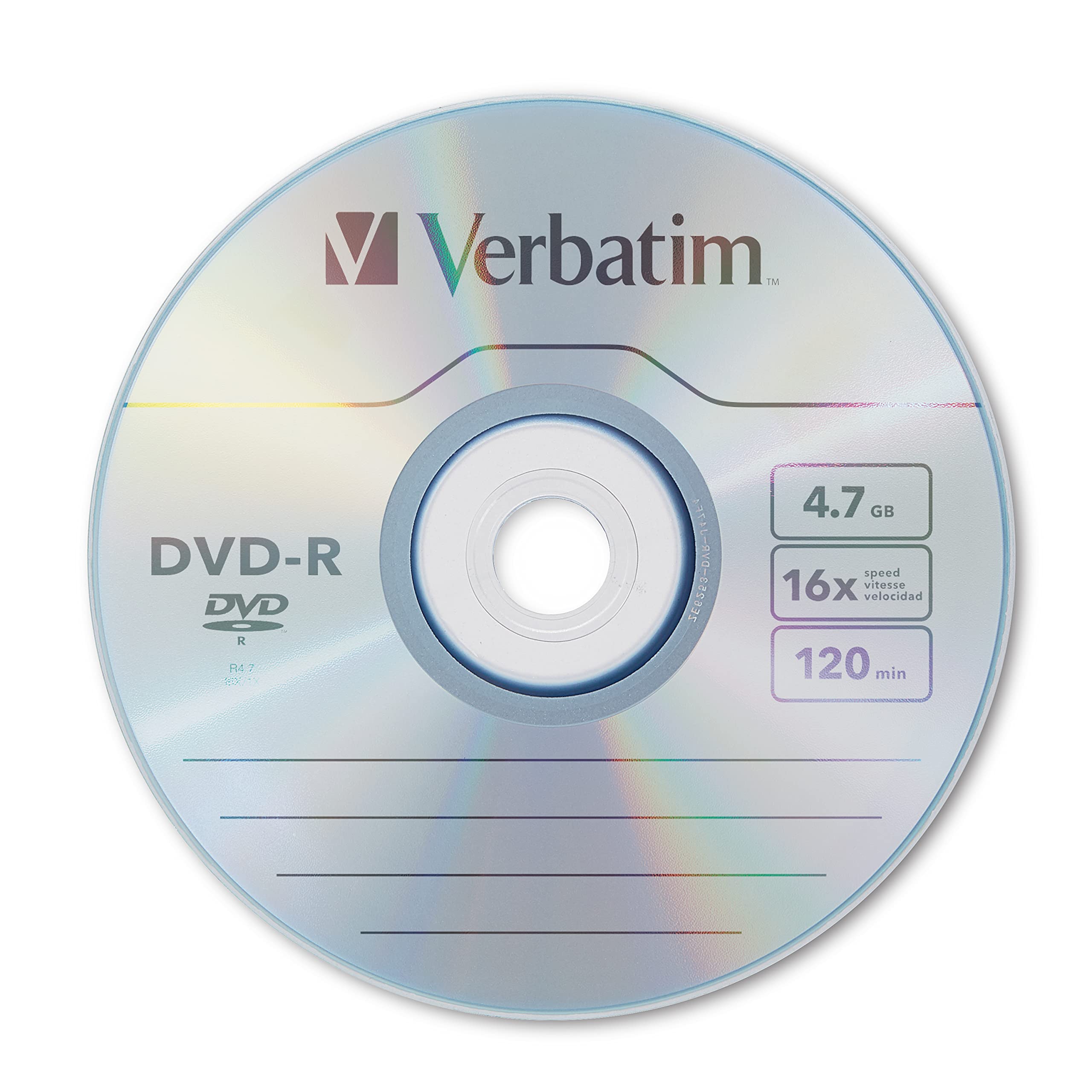 Verbatim DVD-R Blank Discs AZO Dye 4.7GB 16X Recordable Disc - 50 Pack Spindle,Silver