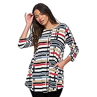 Jostar Women's Casual Tunic Top – 3/4 Sleeve Round Neck Print and Solid Soft T Shirt with Pockets