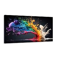 Modern Colorful Canvas Prints Colored Wall Art Picture of Paint Explosion of Colors on a Dark Background for Living Room Office Wall Decoration Framed Ready to Hang 60x108cm(24x43in) Wrapped Canvas