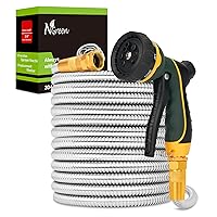 NGreen Stainless Steel Garden Hose - Flexible Metal Water Hose with Nozzle, Puncture, Rust Proof and Corrosion Resistant, Never Kink and High Pressure, Collapsible and Easy to Store (25FT)
