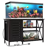 55-75 Gallon Fish Tank Stand, Aquarium Stand with Power Outlets and Cabinet for Fish Tank Accessories Storage, Heavy Duty Metal Frame, 52