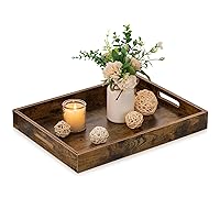 Hanobe Brown Decorative Serving Trays: Rustic Brown Rectangle Tray Decor with Cutout Handles for Coffee Table Ottoman Living Room Kitchen Home Decor