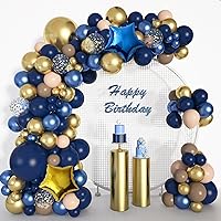 Ouddy Life Navy Blue and Gold Balloon Arch Kit, 111pcs Navy Blue Metallic Blue Gold Apricot Retro Cocoa Confetti Star Balloons for Graduation Birthday Wedding Baby Shower Anniversary Party Decoration
