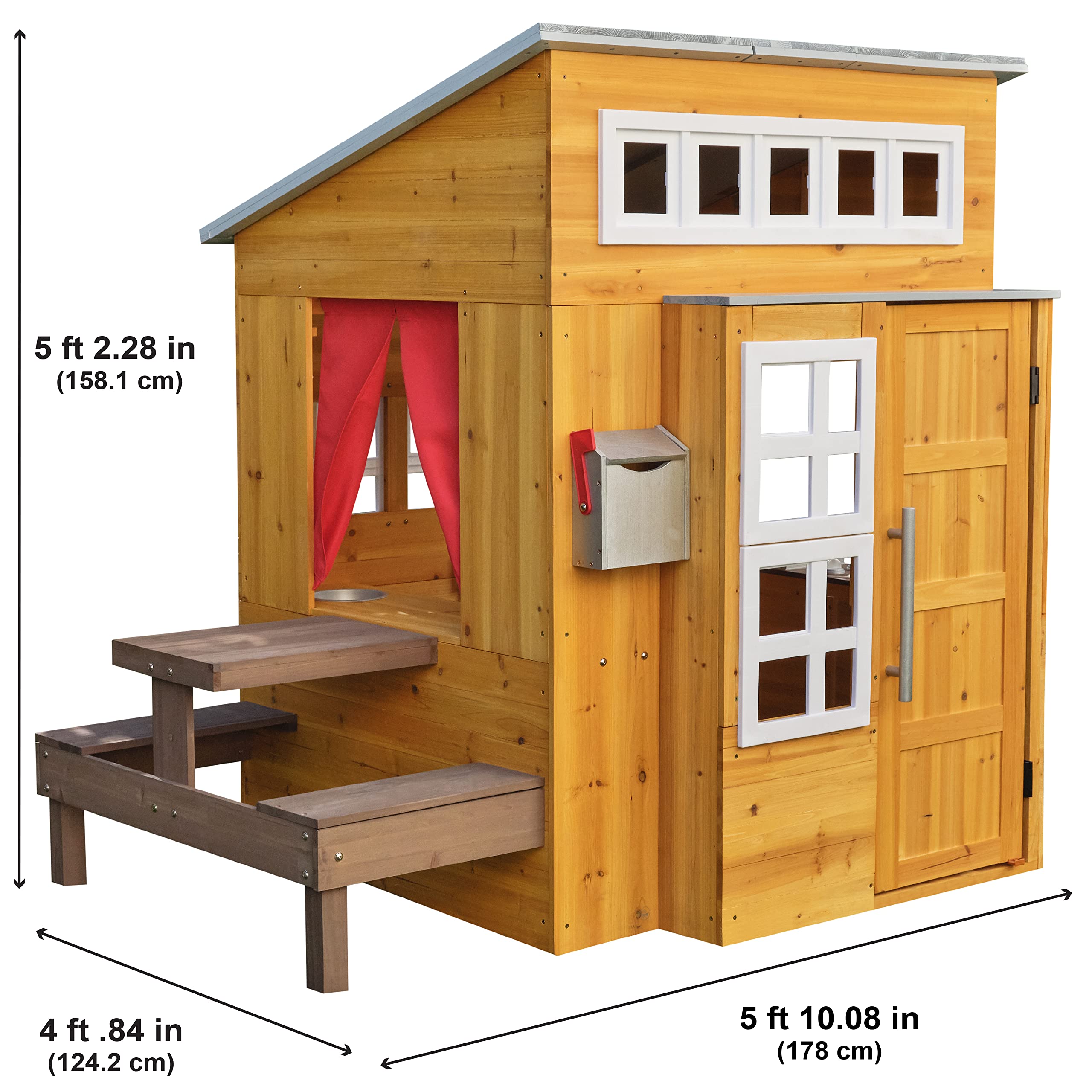 KidKraft Modern Outdoor Wooden Playhouse with Picnic Table, Mailbox and Outdoor Grill, Gift for Ages 3+