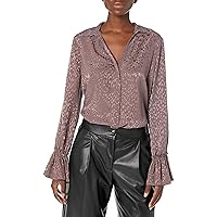 PAIGE Women's Abriana Shirt Button Down Pleated Sleeve Luxe Matte Satin in Truffle
