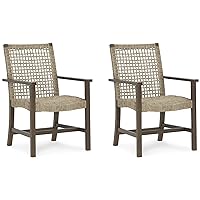 Signature Design by Ashley Outdoor Germalia Eucalyptus Patio Arm Chair, 2 Count, Brown