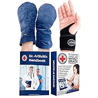 Bundle: Heat Therapy Arthritis Gloves (1 Pair, Blue) + Copper Lined Wrist Support (Single)