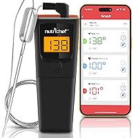 NutriChef Bluetooth Grill BBQ Meat Thermometer, 150 ft Wireless Digital Monitoring Timer & Alarm for Smoker, Oven