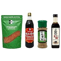 NPG Authentic Sichuan Chili Flakes 16 Ounces, Chinkiang Vinegar 19.61 Fl Oz, Chinese Five Spice Blend 1.05 oz, and Light Soy Sauce 16.9 Oz