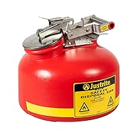Justrite 14265 Polyethylene Safety Liquid Disposal Can with Stainless Steel Hardware and Built-in Fill Gauge, 2 Gallon Capacity, Red