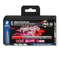 STAEDTLER Pigment Arts Brush Pen, Reds & Pinks, Pack of 6 Pens, 371 C6-1 Grey