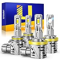 Upgraded H11/H9/H8 9005/HB3 Bulbs Combo, 50000LM 800% Brighter, 1:1 Size H11 9005 Bulbs, 6500K Cool White Plug-N-Play, Halogen Replacement, Pack of 4