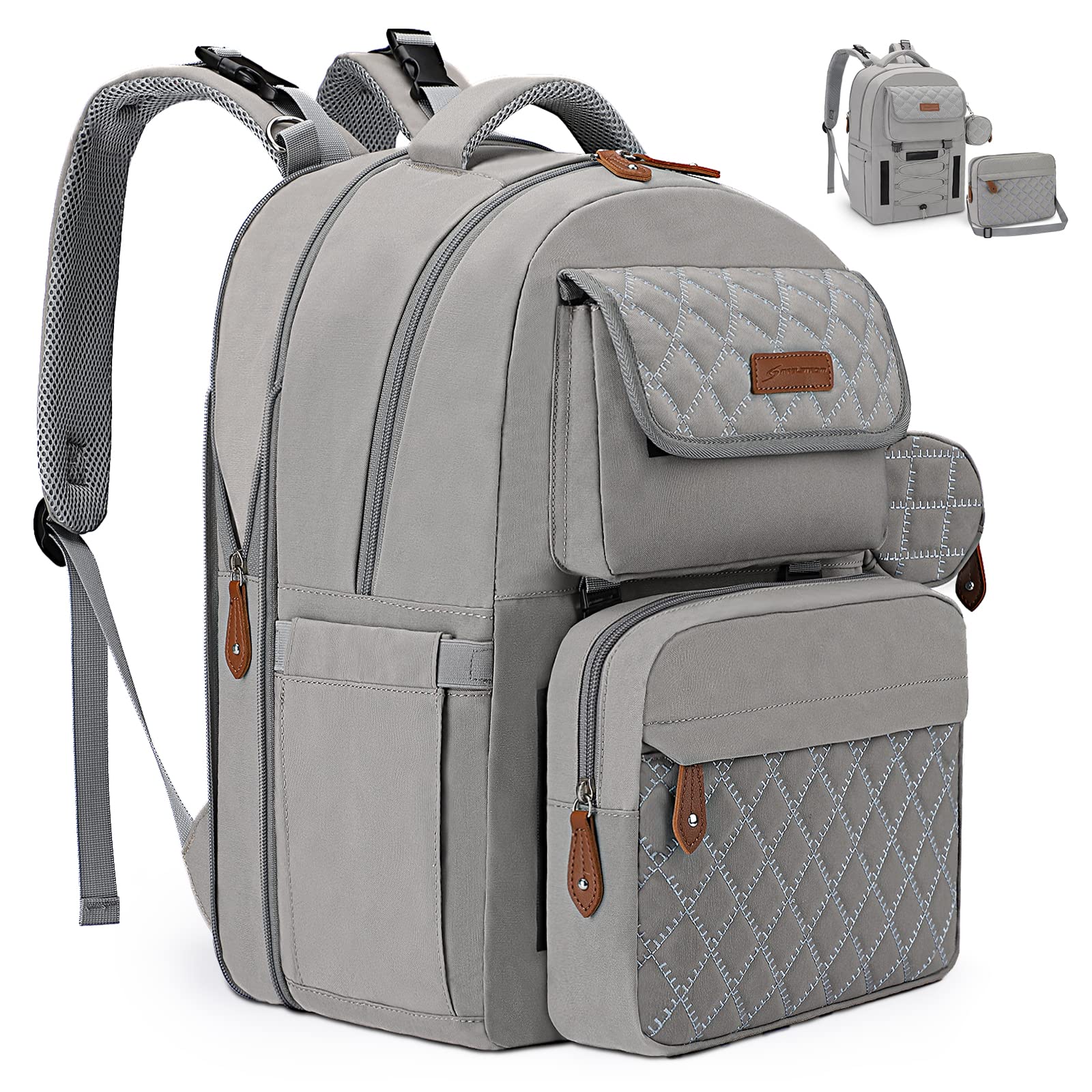Maelstrom Large Diaper Bag,29L-45L Expandable Diaper Bag Backpack for 2 Kids/Twins, with Removable Cross Body Bottle Bag for Mom/Dad,Stylish Baby Bag Gift for Boys/Girl-Mothers Day Gifts-Grey