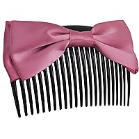 Lady Plastic Teeth Comb Satin Bowtie Hair Accessory (Pink)