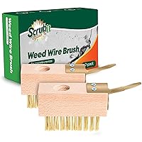 SCRUBIT Moss & Weed Remover Wired Grout Cleaner Brush, Great for Cleaning Decks, Pavers, Patios & Walkways Weed Scraper & Wire Brush Set, Combo w/2 Brush Heads & Scraping Hook - Grout Remover Tool