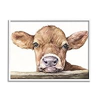 Stupell Industries Cute Baby Cow Animal Watercolor Painting Framed Giclee Art Design by George Dyachenko