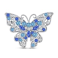 Large Statement Crystal Accent Yellow Orange Golden Aqua Blue Black Clear Garden Dragonfly Firefly Fluttering Filigree Butterfly Brooch Scarf Pin For Women Teens Silver Gold Plated