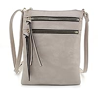 DELUXITY | Crossbody Purse Bag | Functional Multi Pocket Double Zipper Purse | Adjustable Strap | Medium Size Purse | Grey