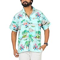 LA LEELA Men's Hawaiian Shirts Short Sleeve Button Down Shirt Mens Tropical Shirts Casual Vacation Summer Party Caribbean Shirts for Men Funny XXL Cerulean, Landscape