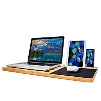Lap Desk| Enhanced Organic Bamboo Lap Tray with Vent Holes & Built-in Fabric Covered Mouse Pad for 11