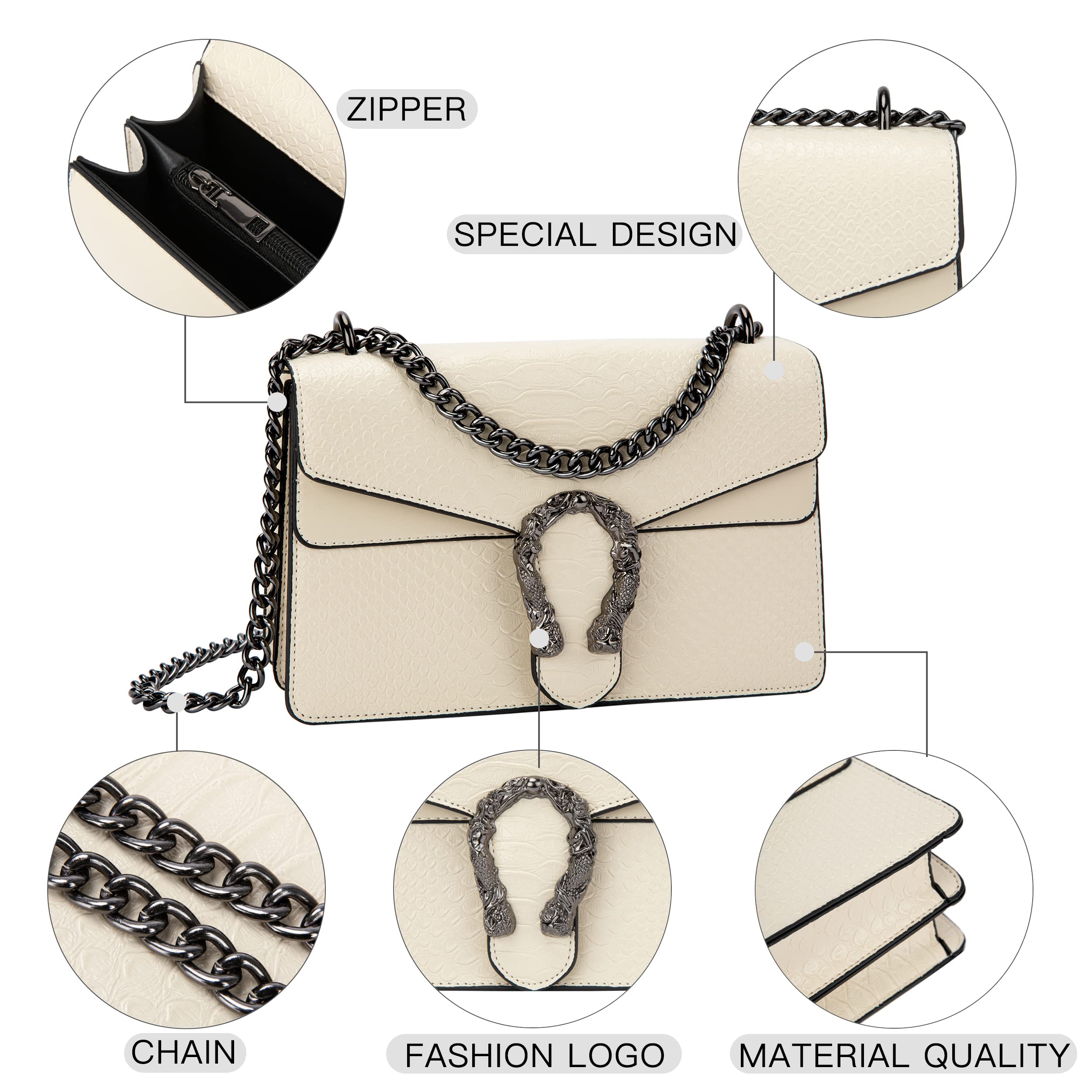 Glod JORLEE Trendy Chain Crossbody Shoulder Bags for Women - Luxury Leather Satchel Bag Evening Clutch Purse Handbags