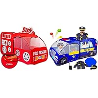 Kiddey Fire Truck & Police Car Pop Up Tent, Siren Button, Costume, Police Hat Jacket, Radio Grat Gift for Kids, Toddlers, Boys, Girls – Indoor Outdoor