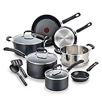 T-fal Experience Nonstick Cookware Set 12 Piece, Induction, Oven Broiler Safe 350F, Kitchen Cooking Set w/ Fry Pans, Saucepan, Stockpot, Kitchen Utensils, Pots and Pans, Dishwasher Safe, Black
