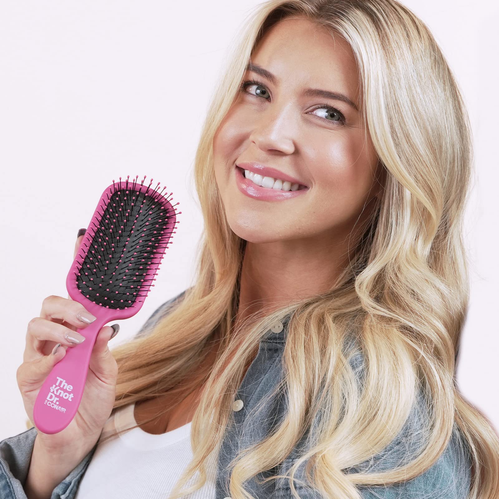 The Knot Dr. for Conair Hair Brush, Wet and Dry Detangler, Removes Knots and Tangles, For All Hair Types, Pink