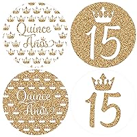 Quinceanera Party Favor Stickers - 1.75 in - 40 Labels (White and Gold)