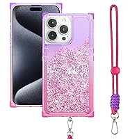 Coolden for iPhone 15 Pro Max Case Clear Glitter Cases for Women Girls Bling Diamond Flowing Clear Case with Wrist Strap Square Cornner Shockproof Drop Protection Case for iPhone 15 Pro Max 6.7 inch