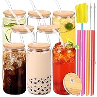 Moretoes 8pcs 16oz Glass Cups with Lids, Bubble Tea, Iced Coffee, Cold Brew,Soda, Juice