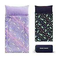 Wake In Cloud - Glow in The Dark Sleeping Bag with Pillow, Fleece Nap Mat for Toddler Kids Boys Girls, Winter Cold Weather Daycare Kindergarten Sleepover Travel Camping, White Unicorn on Purple