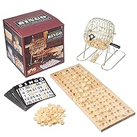 Bingo Game Set for Adults, Seniors, and Family - 18 Cards 150 Chips 75 Balls, Brass Roller Cage and Board - Vintage Set