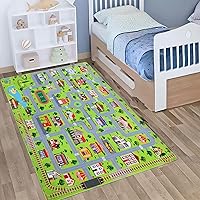 Large Kids Playmat Rug for Playroom 8' x 10 ' Grey Children's Educational Rugs Road Traffic City Life Learning Play Mat Carpet Indoor Modern Soft Floor Carpet for Toddler Nursery Room Classroom