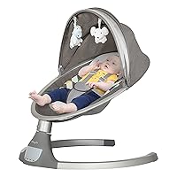 Zazu Baby Swing, Baby Swing for Infant, 5 - Swinging Speed, Two Attached Toys, Bluetooth Enabled and Remote Control, Grey and Blue