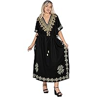 LA LEELA Women's Summer Loungewear Loose Caftan Long Muumuu Nightgown 2X-3X Floral, Black