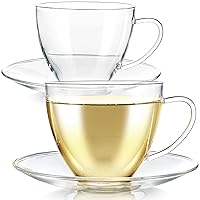 Teabloom Royal Teacup and Saucer Set 2-Pack – 12 OZ/ 350 ML Capacity – Glass Mug Set – Premium Borosilicate Glass – Durable and Heat Resistant