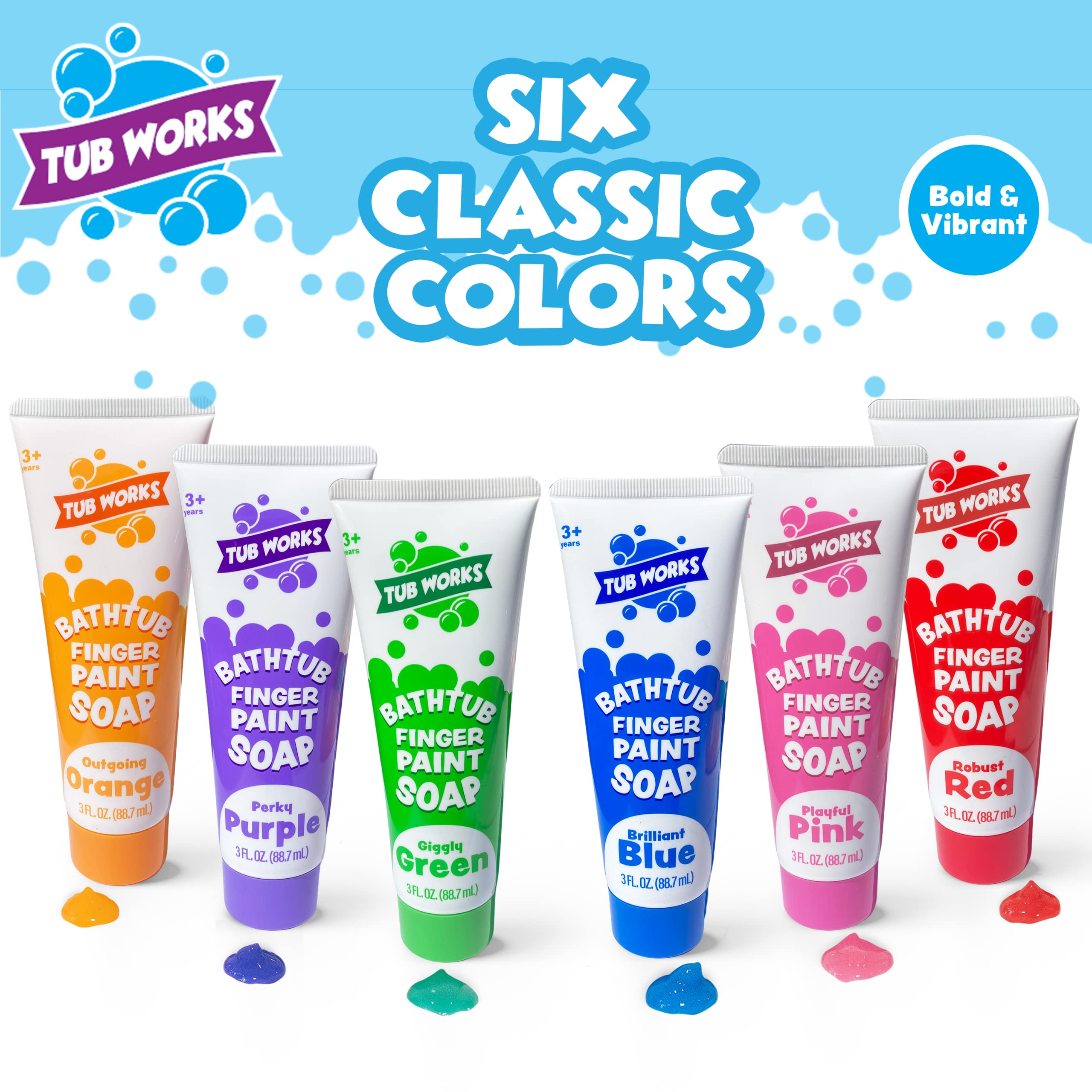 Tub Works™ Bathtub Finger Paint Soap, Classic 6 Pack | Non-Toxic | Washable Bathtub Paint for Finger Painting on Tub Walls | Ideal Toddler Bath Toys for Creative Play | Easy to Clean, Fun Bath Paint