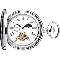 Skeleton Half Hunter Pocket Watch Chrome Polished Back - 17 Jewel Mechanical