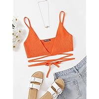 Women's Tops Sexy Tops for Women Women's Shirts Lace Up Waist Rib Knit Top (Color : Orange, Size : Medium)