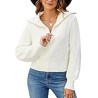 Blooming Jelly Womens Quarter Zip Pullover Sweaters Cropped V Neck Loose Fit Trendy Tops 2023 Casual Fall Sweater