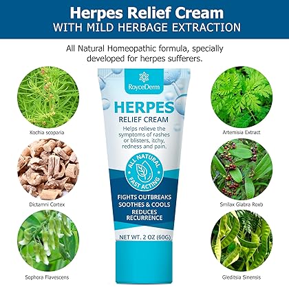 Roycederm Herpes Cream, Relief Cream for Herpes Suffers, Gentle Treatment for Sensitive Skin- 60g